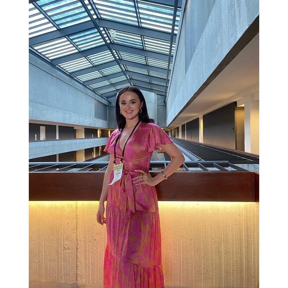 TANYA TAYLOR Women's Pink Orange Floral 100% Silk V-Neck Lisa Wrap Dress size 2 - Picture 13 of 16